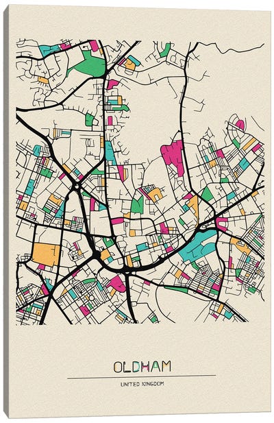 Oldham, England Map Canvas Art Print - City Maps