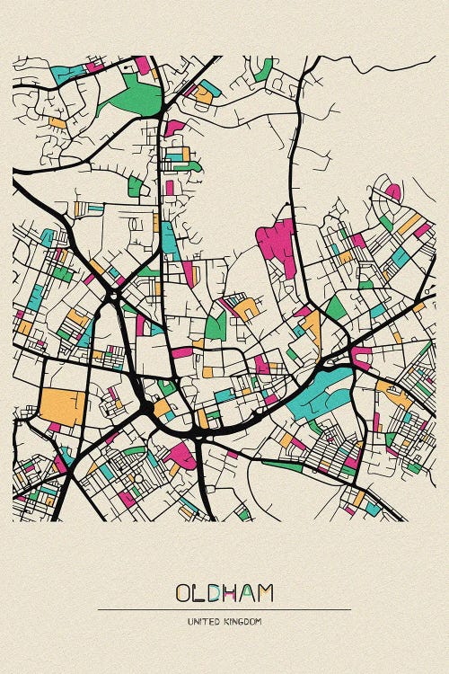 Oldham, England Map by Ayse Deniz Akerman wall art