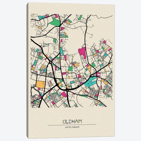 Oldham, England Map Canvas Print #ADA590} by Ayse Deniz Akerman Canvas Print