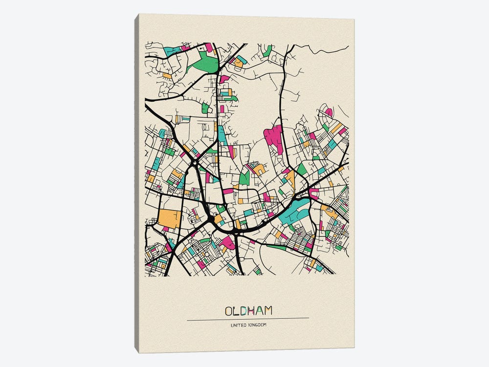 Oldham, England Map by Ayse Deniz Akerman 1-piece Canvas Wall Art