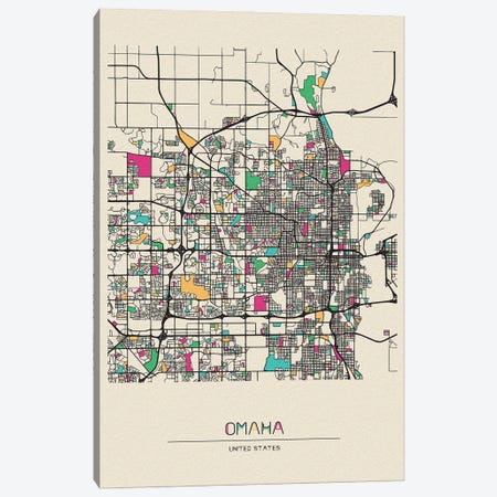 Omaha, Nebraska Map Canvas Print #ADA591} by Ayse Deniz Akerman Art Print