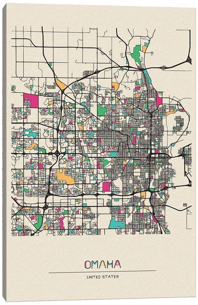 Omaha, Nebraska Map Canvas Art Print - Omaha Art