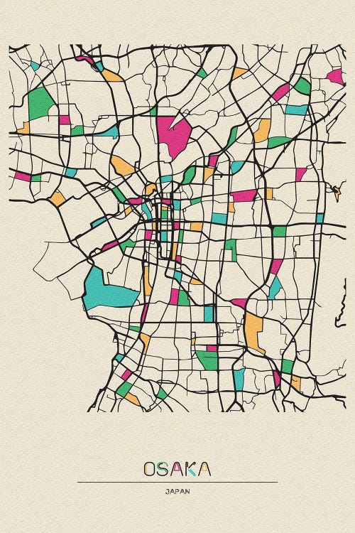 Osaka, Japan Map by Ayse Deniz Akerman wall art