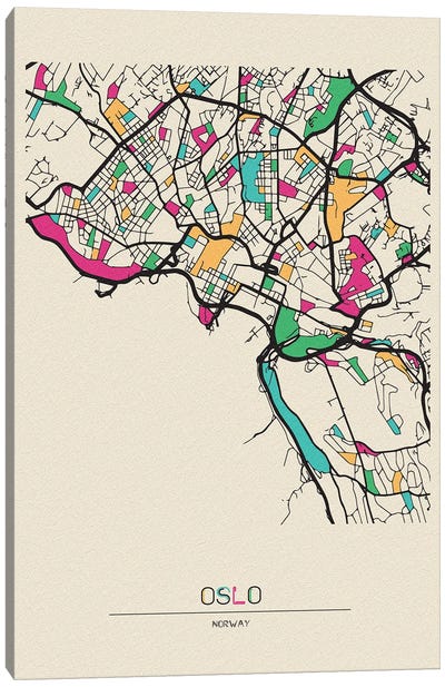 Oslo, Norway Map Canvas Art Print - City Maps