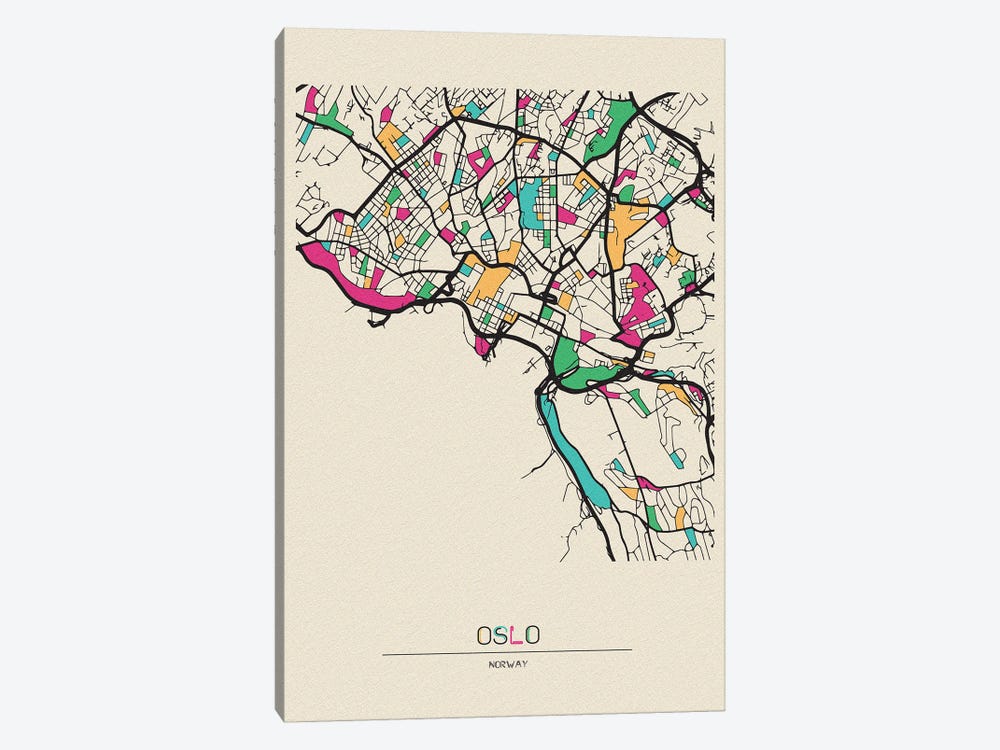 Oslo, Norway Map by Ayse Deniz Akerman 1-piece Canvas Artwork