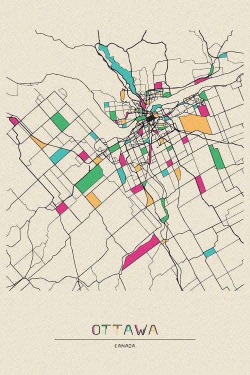 Ottawa, Canada Map by Ayse Deniz Akerman wall art