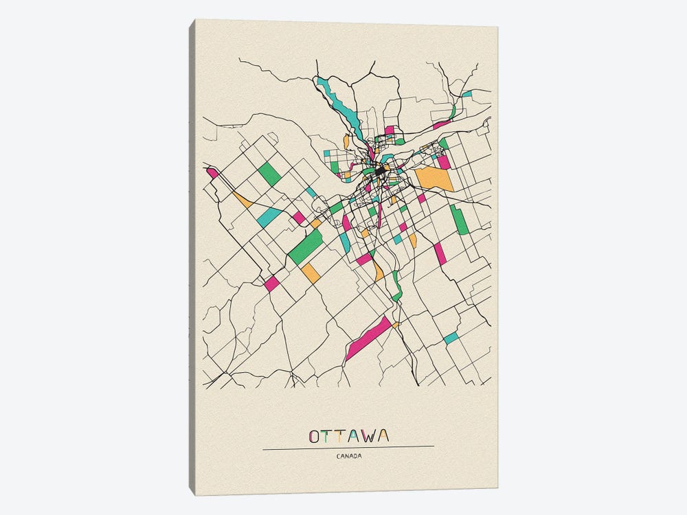 Ottawa, Canada Map by Ayse Deniz Akerman 1-piece Canvas Print