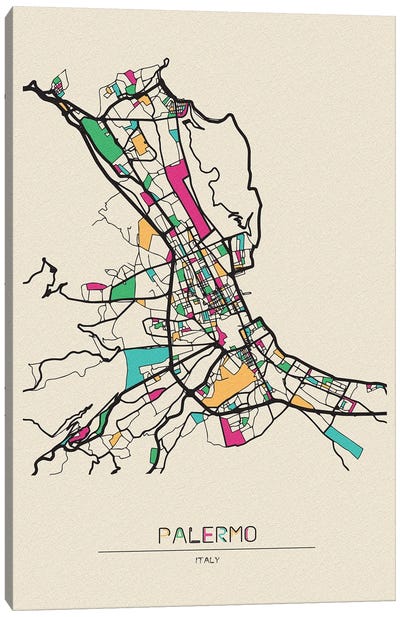 Palermo, Italy Map Canvas Art Print - City Maps