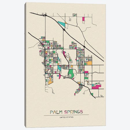 Palm Springs, California Map Canvas Print #ADA597} by Ayse Deniz Akerman Canvas Art