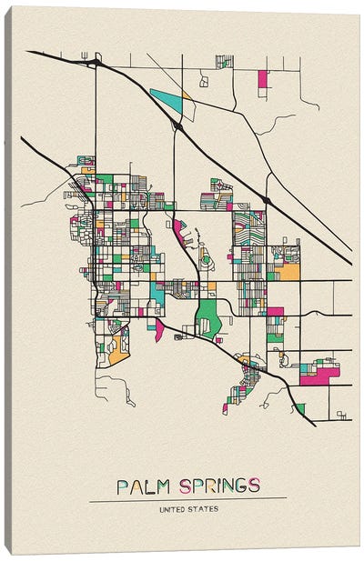 Palm Springs, California Map Canvas Art Print - City Maps