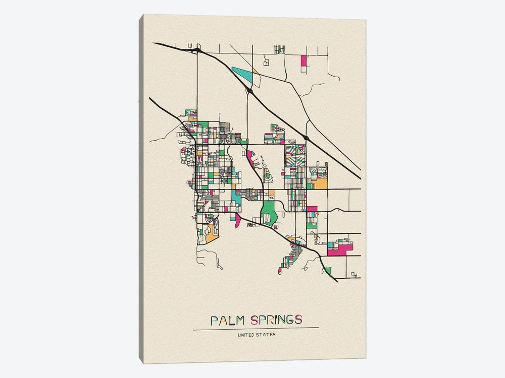Palm Springs, California Map by Ayse Deniz Akerman 1-piece Art Print