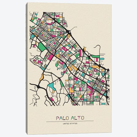 Palo Alto, California Map Canvas Print #ADA598} by Ayse Deniz Akerman Canvas Art Print
