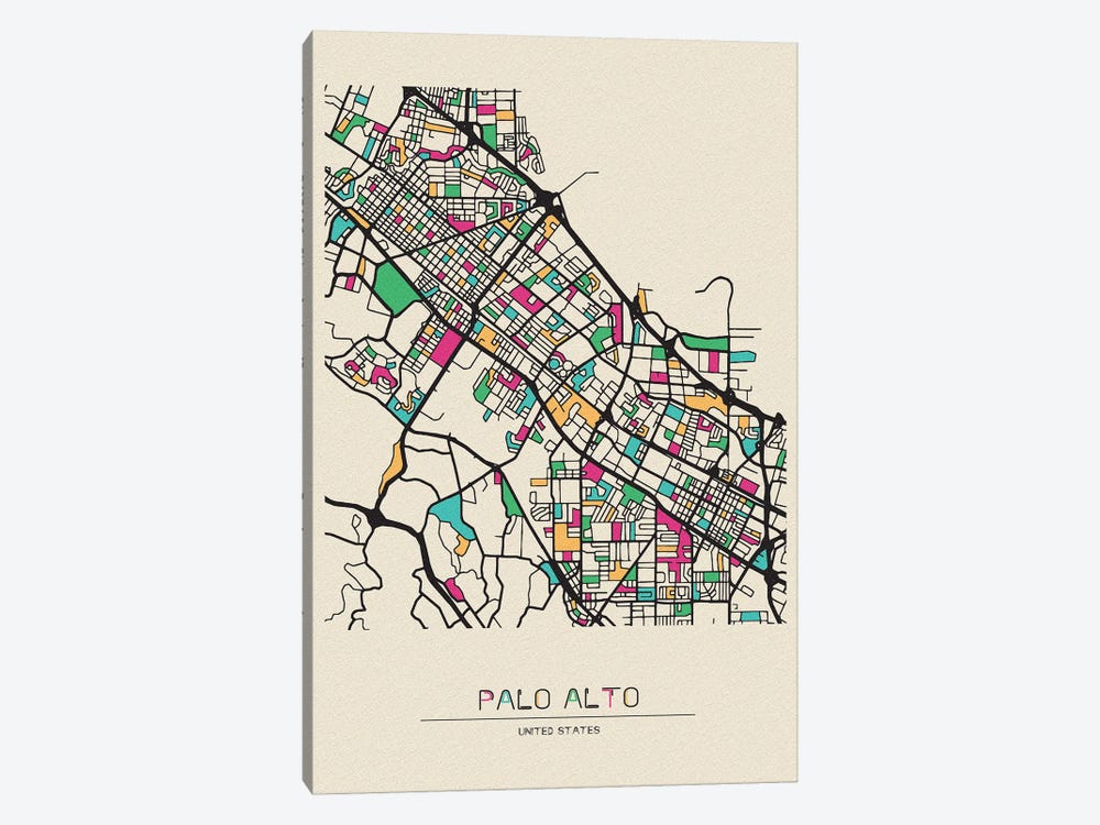 Palo Alto, California Map by Ayse Deniz Akerman 1-piece Canvas Wall Art