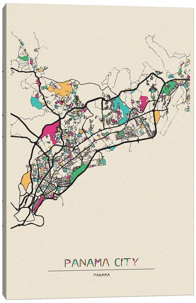 Panama City Map Canvas Art Print - City Maps