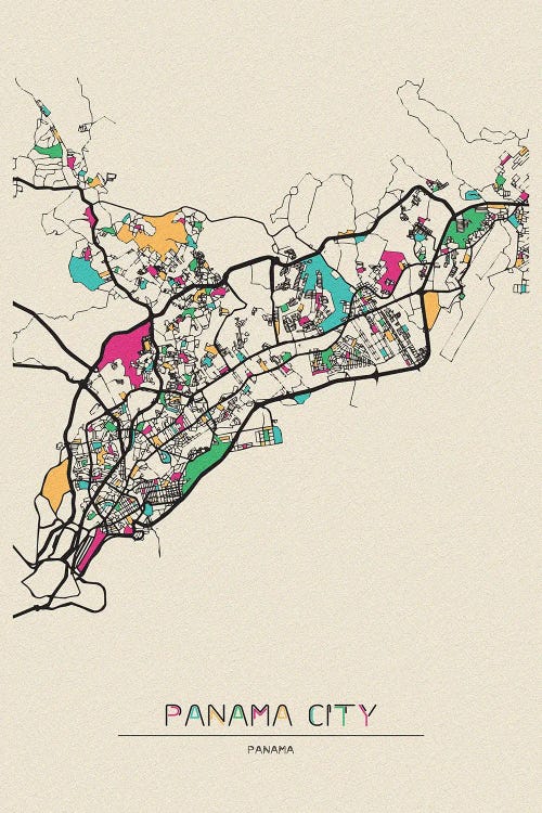 Panama City Map by Ayse Deniz Akerman wall art