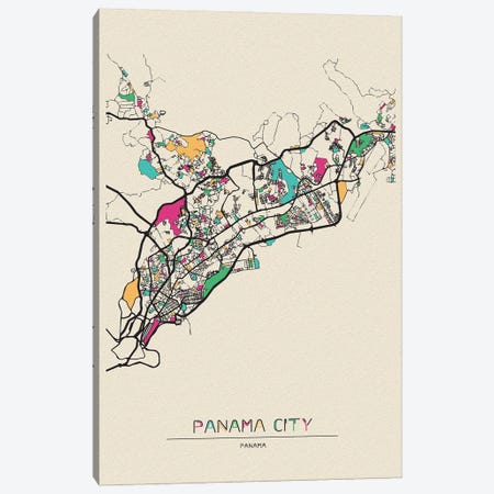 Panama City Map Canvas Print #ADA599} by Ayse Deniz Akerman Canvas Print