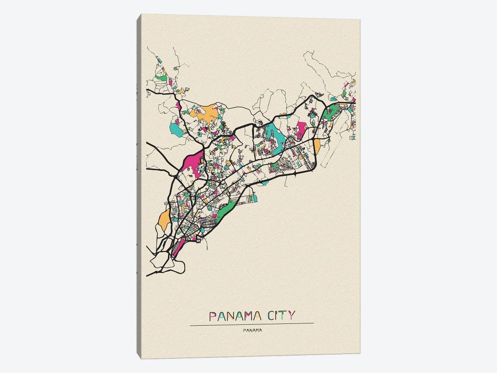 Panama City Map by Ayse Deniz Akerman 1-piece Canvas Print