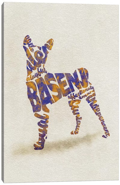 Basenji Canvas Art Print - Typographic Dogs