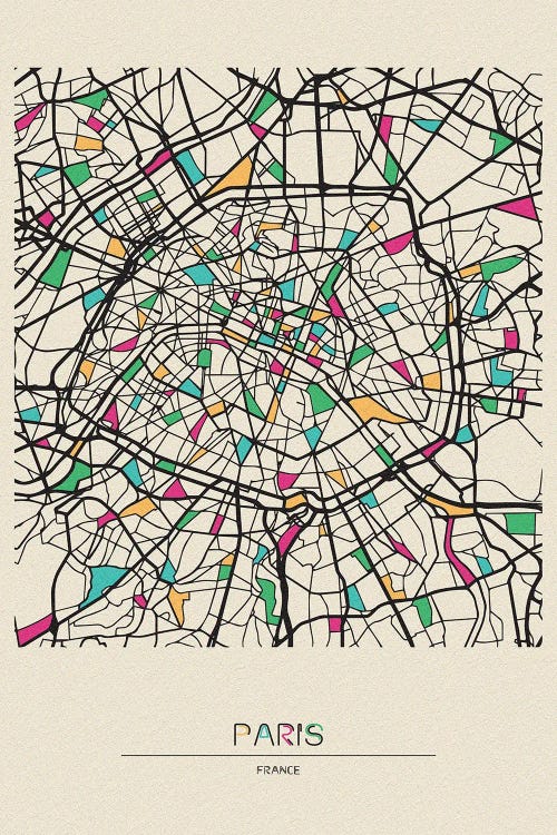 Paris, France Map by Ayse Deniz Akerman wall art