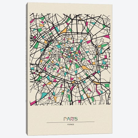 Paris, France Map Canvas Print #ADA600} by Ayse Deniz Akerman Art Print