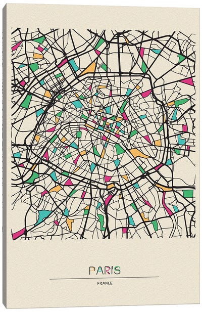 Paris, France Map Canvas Art Print - Ayse Deniz Akerman