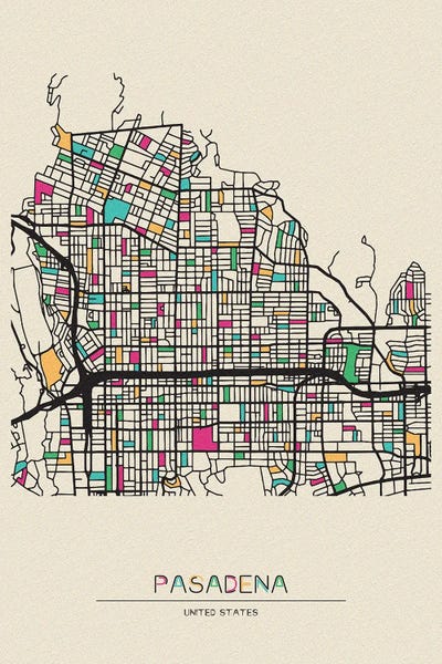 Pasadena, California Map by Ayse Deniz Akerman framed wall art