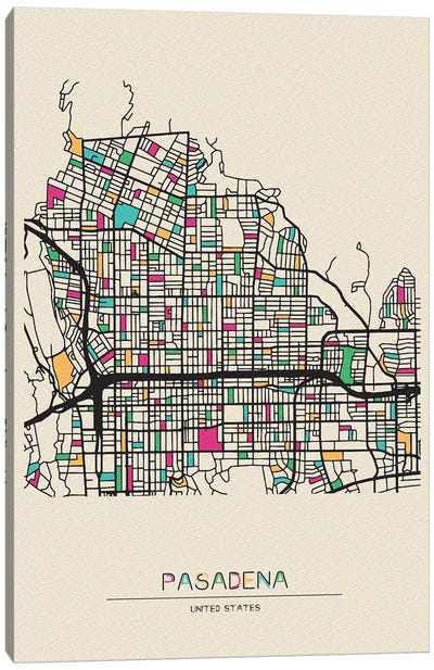 Pasadena, California Map Canvas Art Print - City Maps