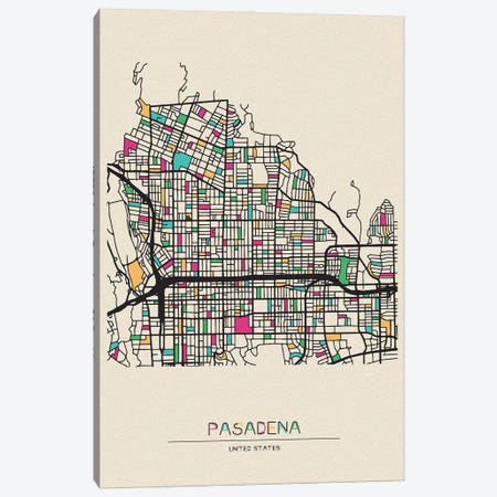 Pasadena, California Map Canvas Print #ADA601} by Ayse Deniz Akerman Art Print