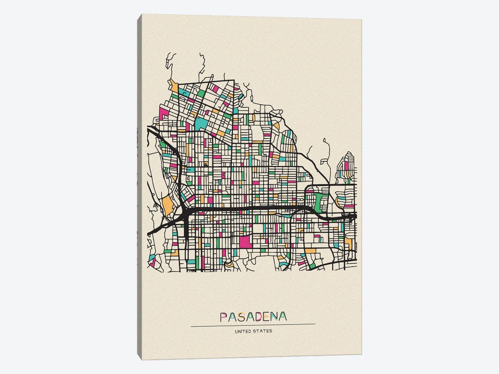 Pasadena, California Map by Ayse Deniz Akerman 1-piece Canvas Art