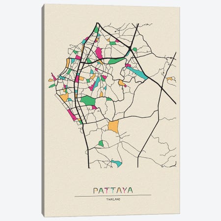 Pattaya, Thailand Map Canvas Print #ADA602} by Ayse Deniz Akerman Canvas Print