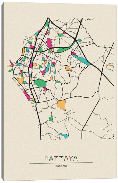Pattaya, Thailand Map Canvas Art Print - City Maps