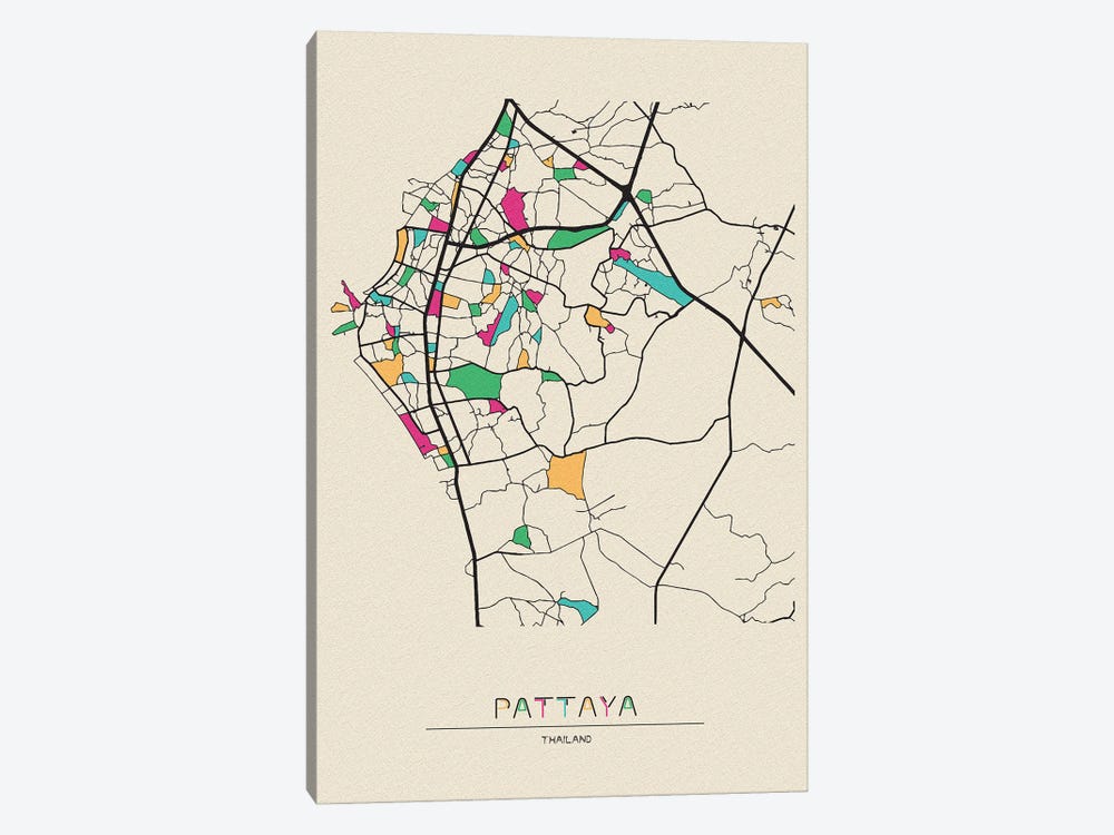 Pattaya, Thailand Map by Ayse Deniz Akerman 1-piece Art Print