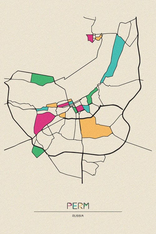 Perm, Russia Map by Ayse Deniz Akerman wall art