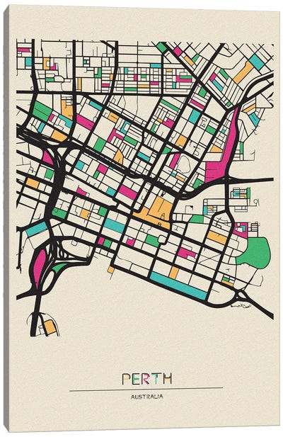 Perth, Australia Map Canvas Art Print - City Maps