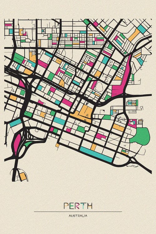 Perth, Australia Map by Ayse Deniz Akerman wall art