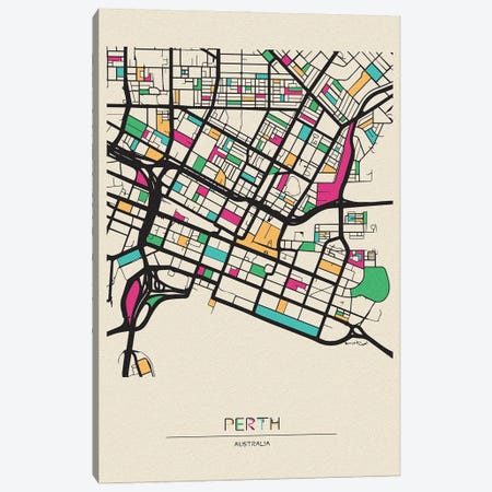 Perth, Australia Map Canvas Print #ADA604} by Ayse Deniz Akerman Canvas Wall Art