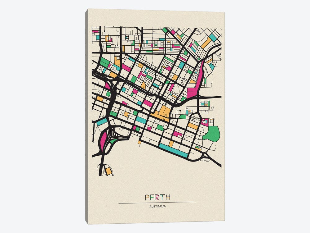 Perth, Australia Map by Ayse Deniz Akerman 1-piece Art Print