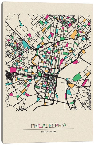 Philadelphia, Pennsylvania Map Canvas Art Print - City Maps