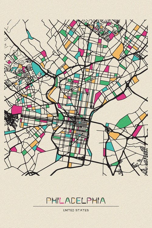 Philadelphia, Pennsylvania Map by Ayse Deniz Akerman wall art