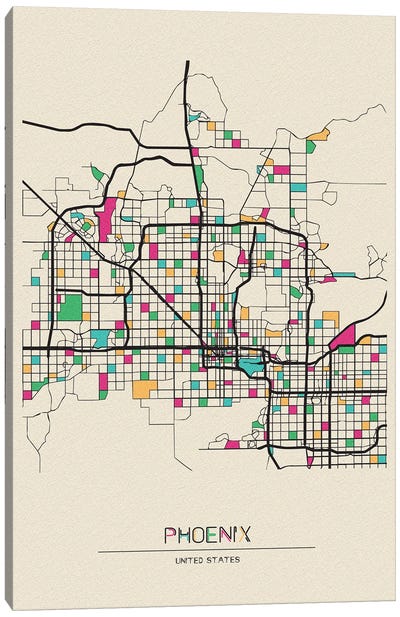 Phoenix, Arizona Map Canvas Art Print - City Maps
