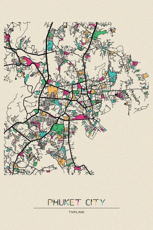 Phuket, Thailand Map by Ayse Deniz Akerman wall art