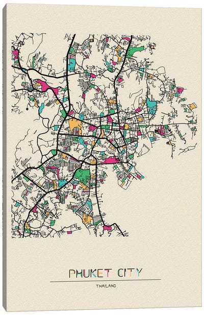 Phuket, Thailand Map Canvas Art Print - City Maps