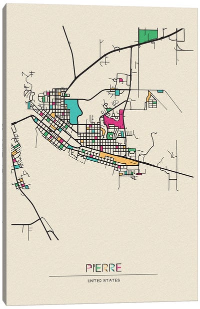 Pierre, South Dakota Map Canvas Art Print - City Maps
