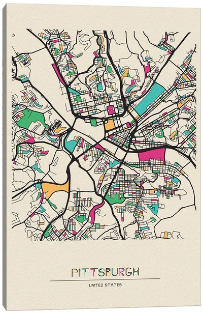 Pittsburgh, Pennsylvania Map Canvas Art Print - Pittsburgh