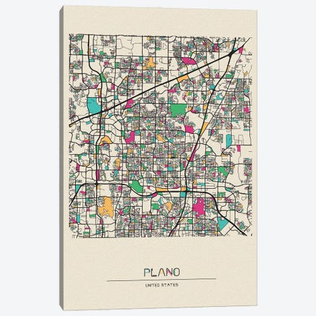 Plano, Texas Map Canvas Print #ADA610} by Ayse Deniz Akerman Canvas Art