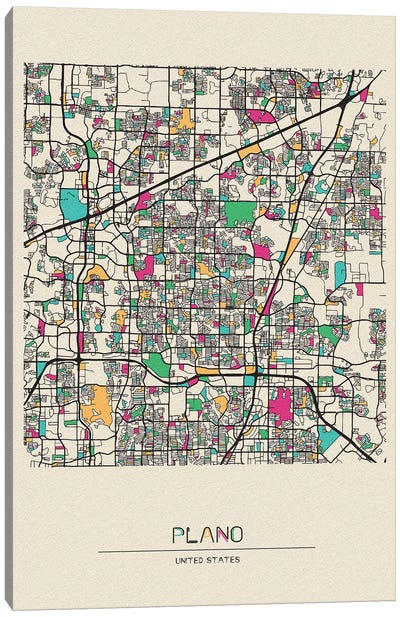 Plano, Texas Map Canvas Art Print - Ayse Deniz Akerman