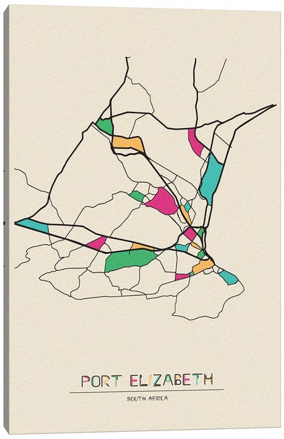 Port Elizabeth, South Africa Map Canvas Art Print - City Maps