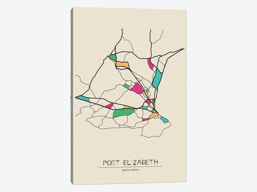 Port Elizabeth, South Africa Map by Ayse Deniz Akerman 1-piece Canvas Print