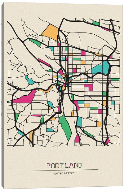 Portland, Oregon Map Canvas Art Print - City Maps