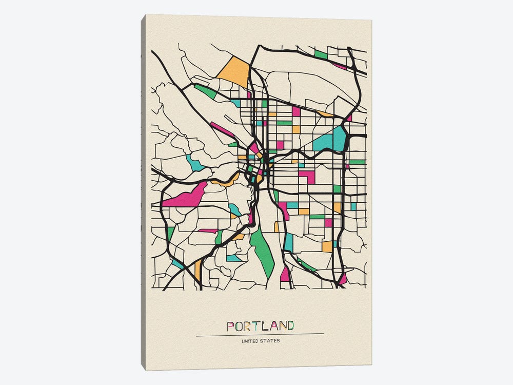 Portland, Oregon Map by Ayse Deniz Akerman 1-piece Canvas Art